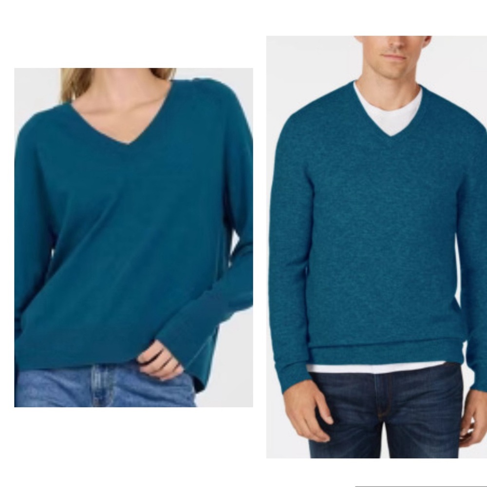 Alexander Wang Cashmere Deep Teal Vintage V-Neck Unisex Sweater